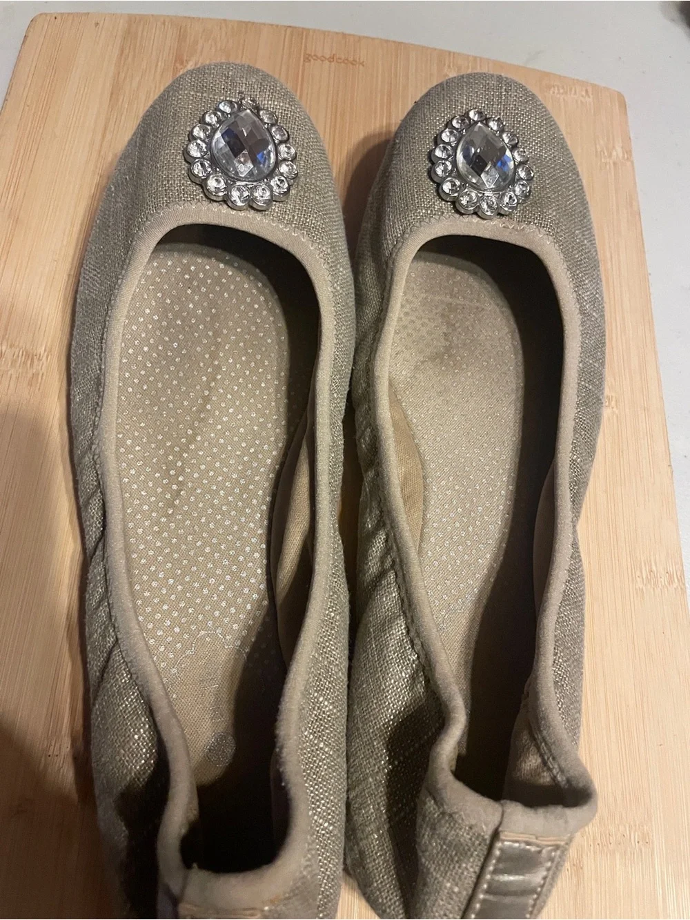 Lindsay Phillips embellished taupe Ballet Flats with Rhinestone Accent size 8